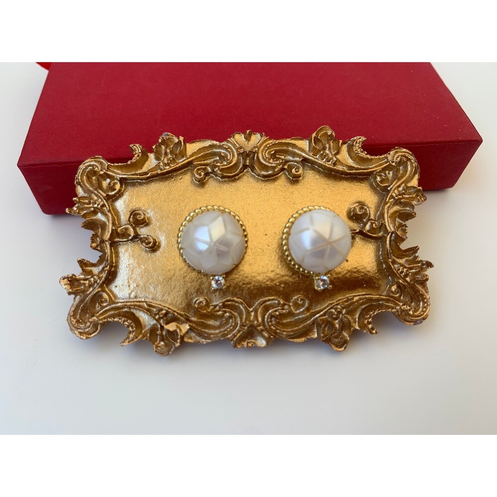White carved pearl earrings, 925 solid sterling silver stud, genuine big 11+ mm